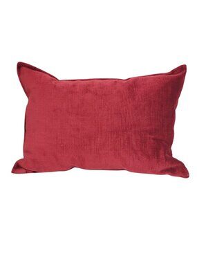 Red Velvet & Linen Reversible Throw Pillow Down Filled Insert 12x18 Inches